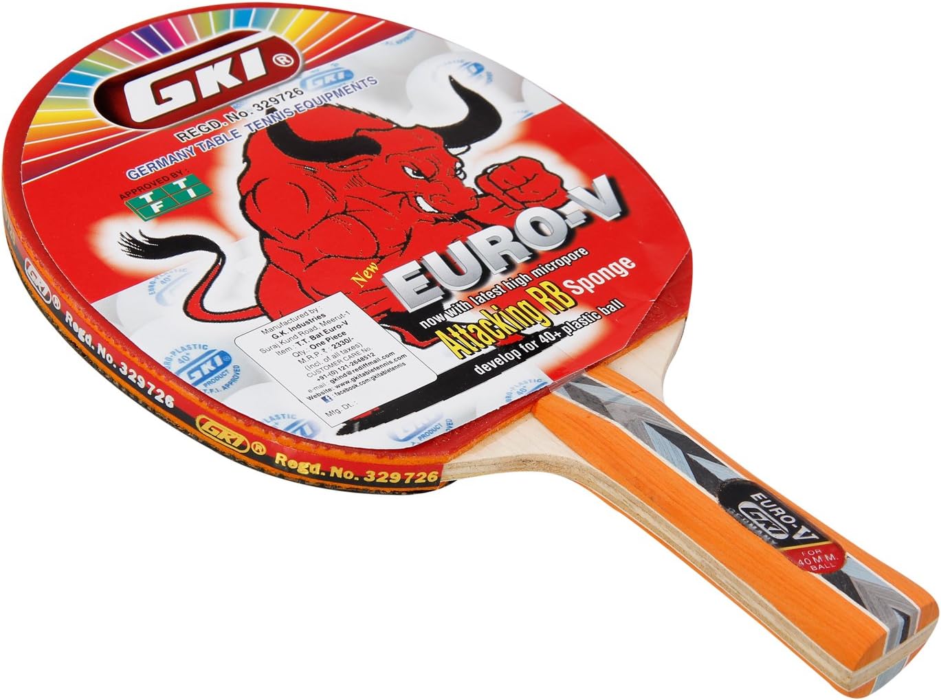 Euro V Wooden Table Tennis Racquet (Multicolor)