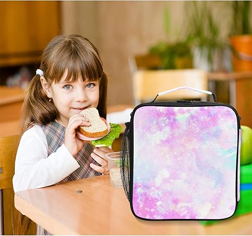 Miniatura 2 de Lonchera con estampado de galaxia pastel y teñido anudado arcoíris con estampado de galaxia, bolsa de almuerzo aislada, bolsa de almuerzo para