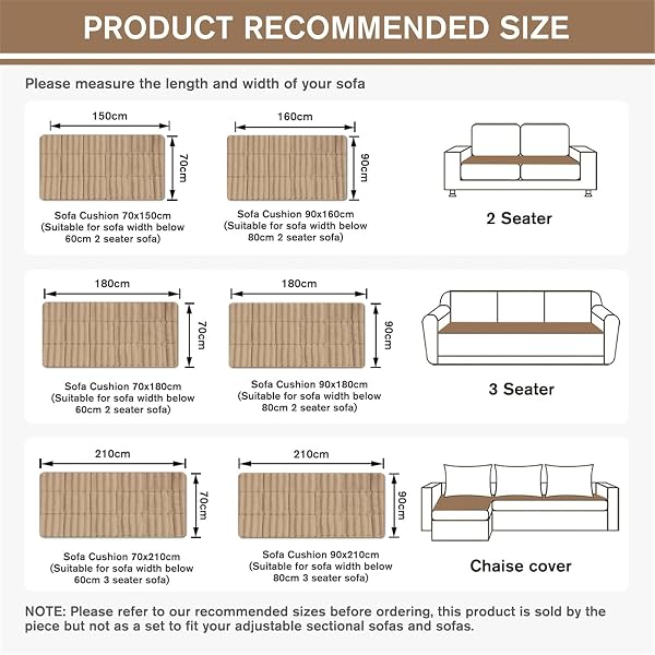 LINGKY Sofa Covers 1 2 3 4 Seater Non Slip Sofa Slipcovers Super Soft & Thick Corduroy Sofa Cushion Covers Sofa Protectors from Pets/Kids/Dogs (Coffee, 70x180cm) - 4