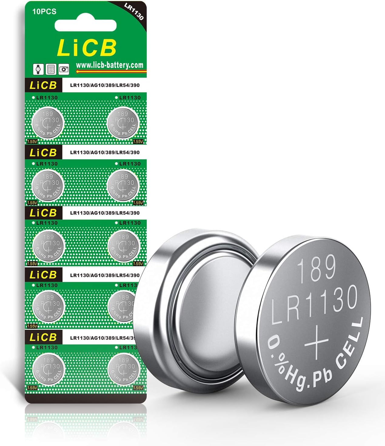 LiCB 10 PCS LR1130 AG10 SR1130 LR54 Battery 1.5V Button Coin Cell Batteries,Used in Many Small Electronics, Watch, Calculators, Toys