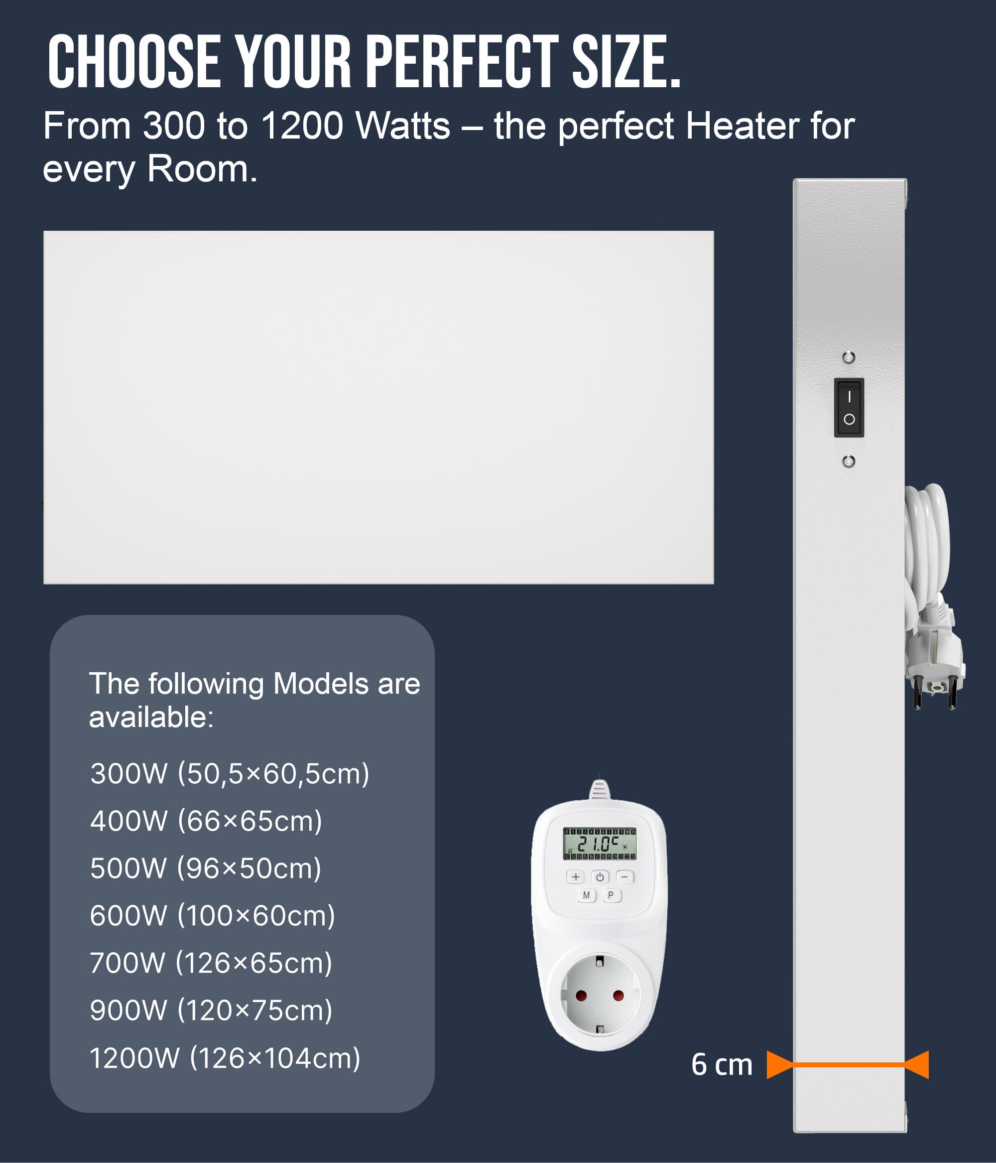 VIESTA H500 promiennik podczerwieni Carbon Crystal (najnowsza technologia), ultrapłaskie ogrzewanie ścienne, białe, 500 W, bez ramy, termostat TH12