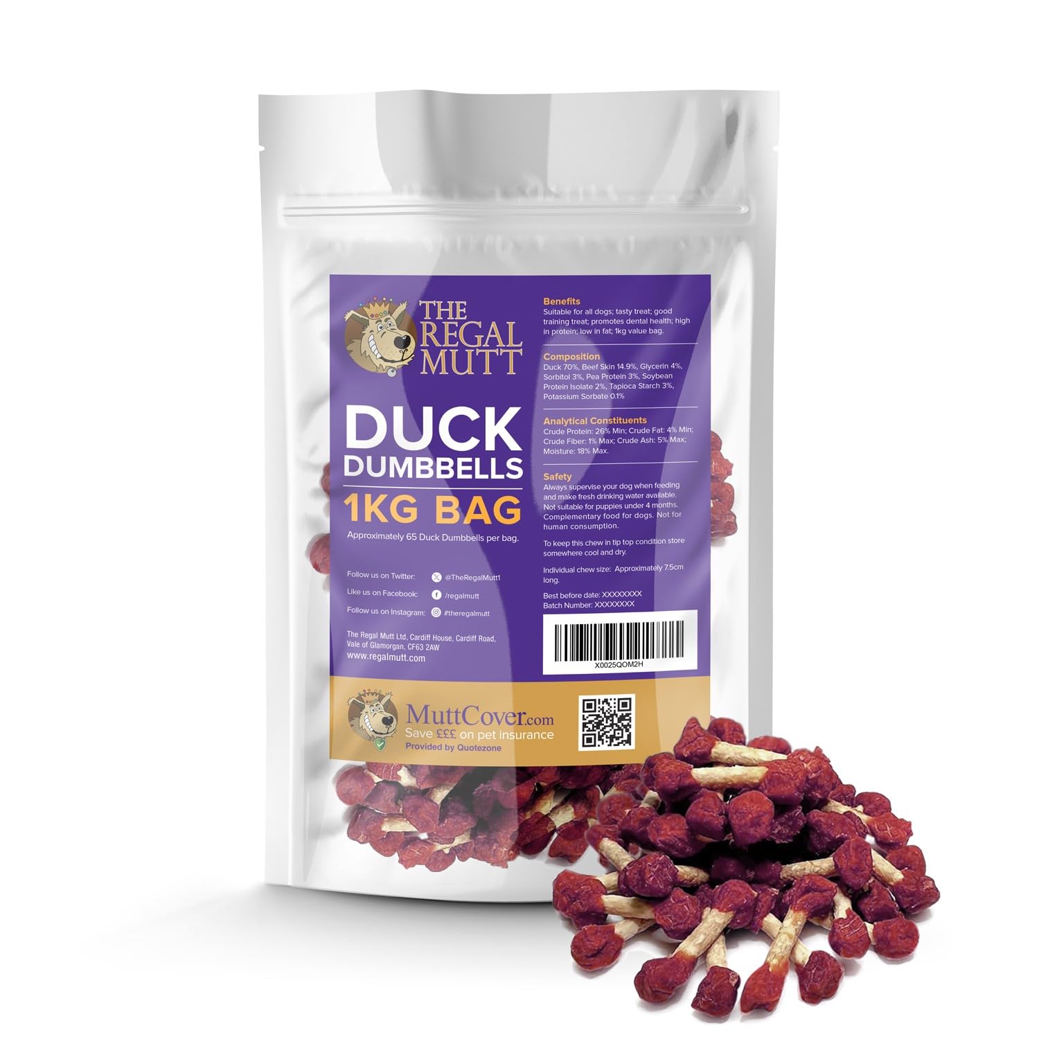 The Regal Mutt - Duck Dumbbells - 1kg Bag, 1 kg (Pack of 1)