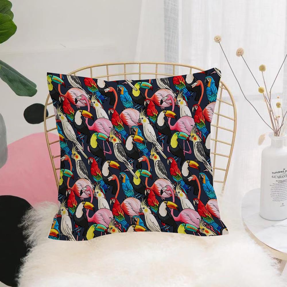 HYOSXW Cushion Cover,Throw Pillow Case Home Decorative for Living Room Bedroom Sofa Chair 16X16 Inch,Colorful exotic birds on dark background vector seamless pattern,Pillowcase 40X40cm