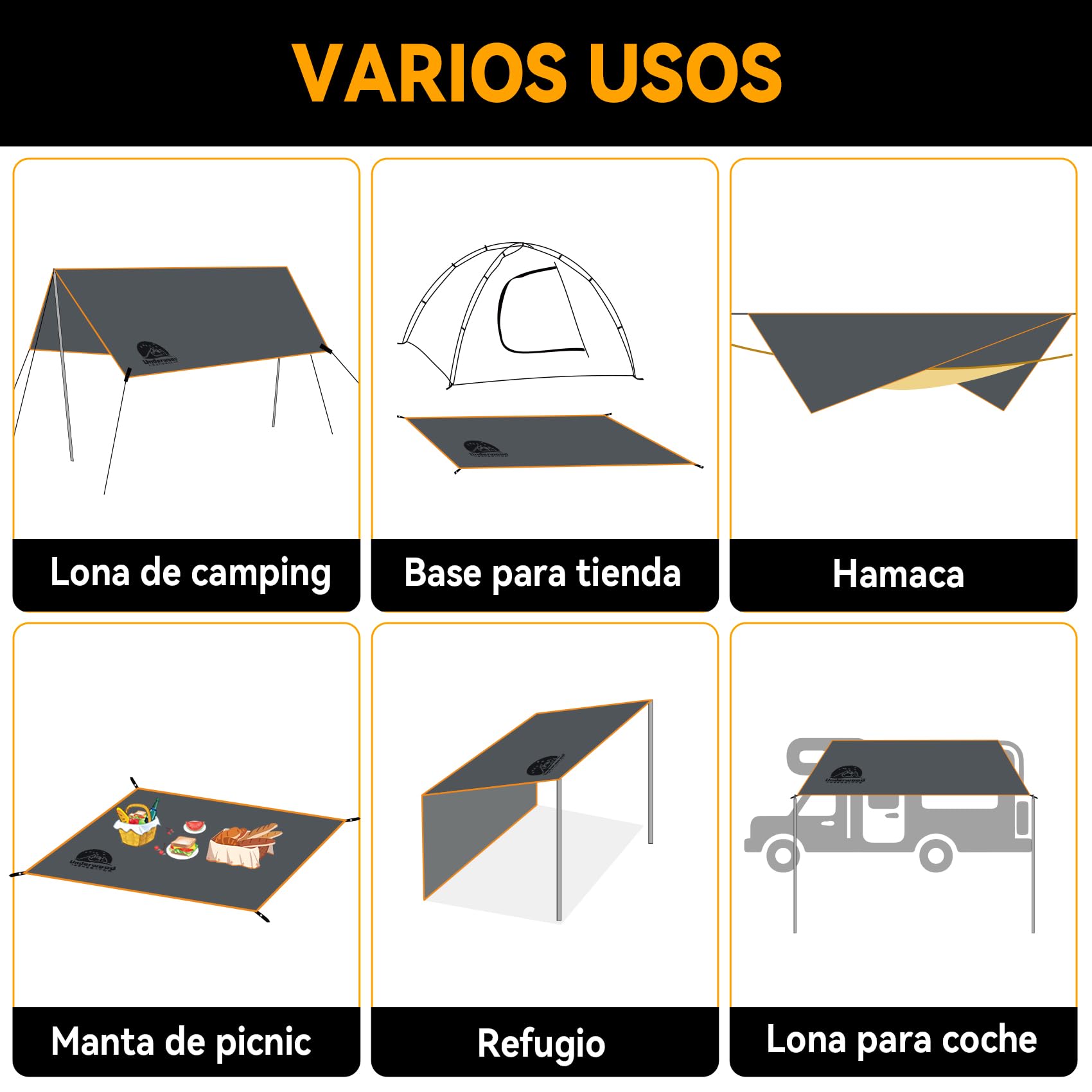 Lona Impermeable Multiusos y Lona para el Suelo, Resistente, Ultraligera, para Camping, Senderismo, Picnic, toldo, Incluye Bolsa de Almacenamiento