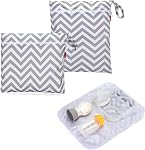 Damero Breast Pump Parts Bag, 2Pack Wet Bag for Breast Pump Parts Storage with Waterproof Mat, Gray Chevron
