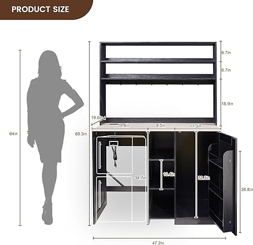 Miniatura 2 de Mini gabinete de nevera con almacenamiento, gabinete de barra de café con espacio para refrigerador pequeño y toma de corriente, gabinete de bar de