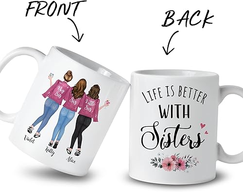 Miniatura 72 de Gossby Taza de café personalizada para hermana, regalo personalizado con diseño, nombre, 11 onzas, 15 onzas, cumpleaños, Navidad, regalo de larga 3