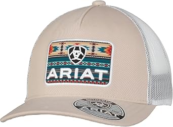 Ariat Mens Trucker Cap with Southwest Design Patch and Snapback Closure Beige