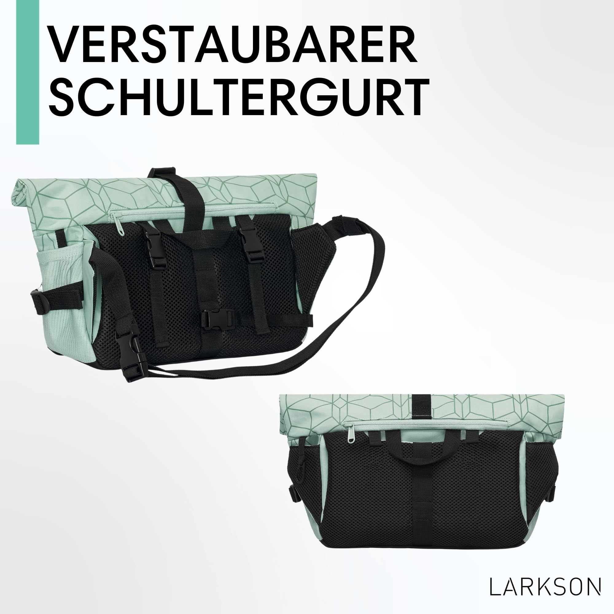 LARKSON Lenkertasche Fahrrad Grün - Lasse - 2 in 1 Fahrradtasche & Umhängetasche - Bikepacking Tasche für Lenker Vorne mit Reflektion - Wasserabweisend