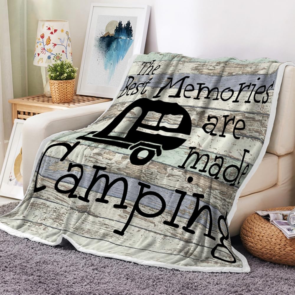 Outdoor Throw Blanket, Camping Lovers Gift Ideas for Men or Woman, Super Soft Flannel Blankets Gifts for Bed Camper Outdoor, Campsite Outdoors RV