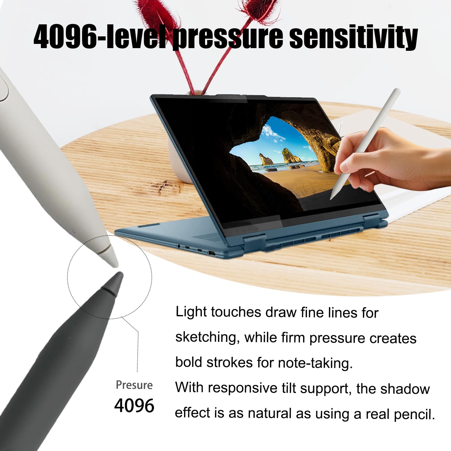 Stylet pour Lenovo Yoga Pen (4X81Q95846), WE05/US501/US502 compatible avec Yoga 6/7i/9i/Book 9i, ThinkPad, ThinkBook, IdeaPad Flex, Chromebook Duet 3/5, blanc