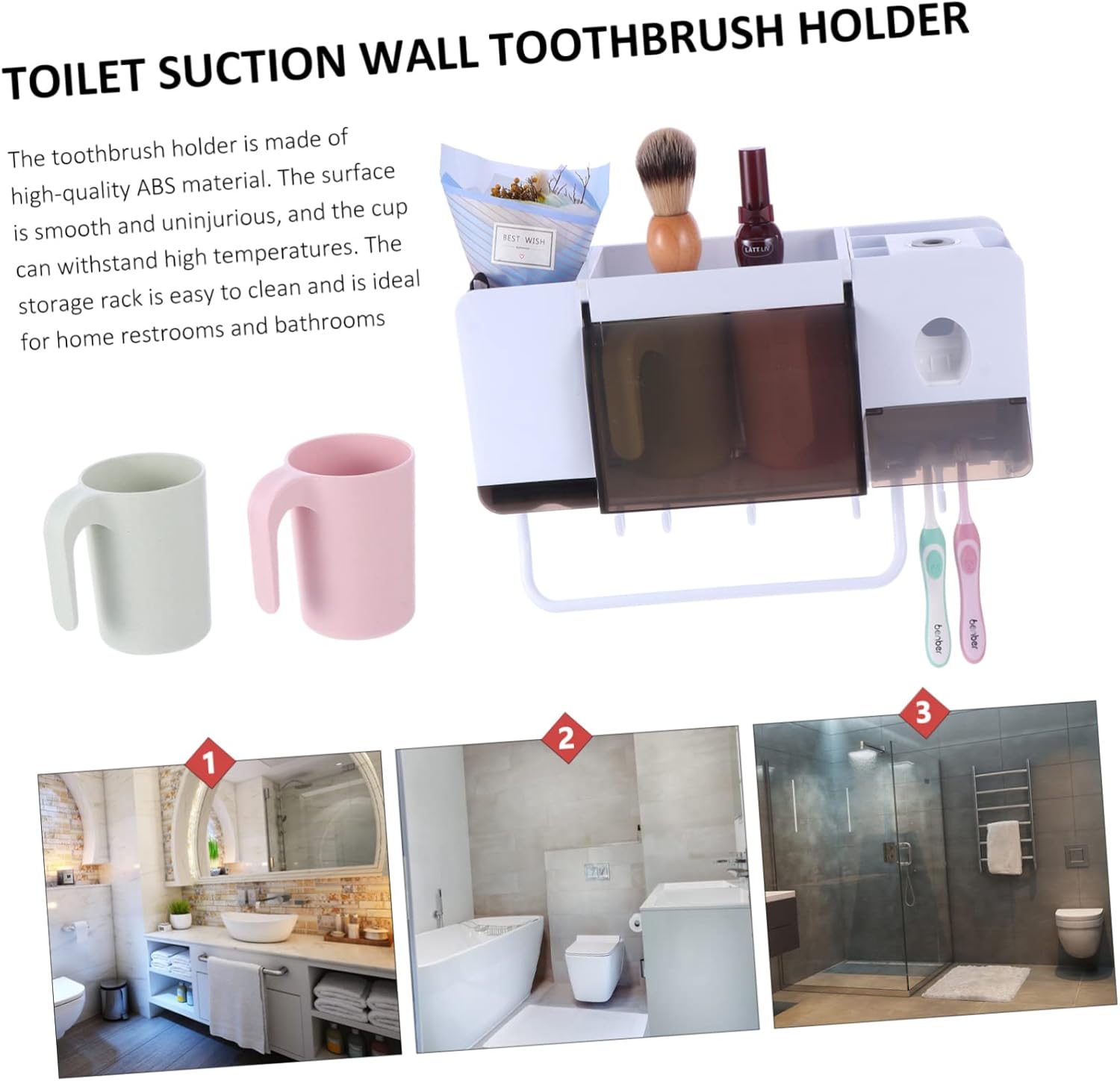 Toothbrush Holder Brush Dispenser Toothpaste Holder Modern Style Rack Multi-Purpose Storage for Bathroom