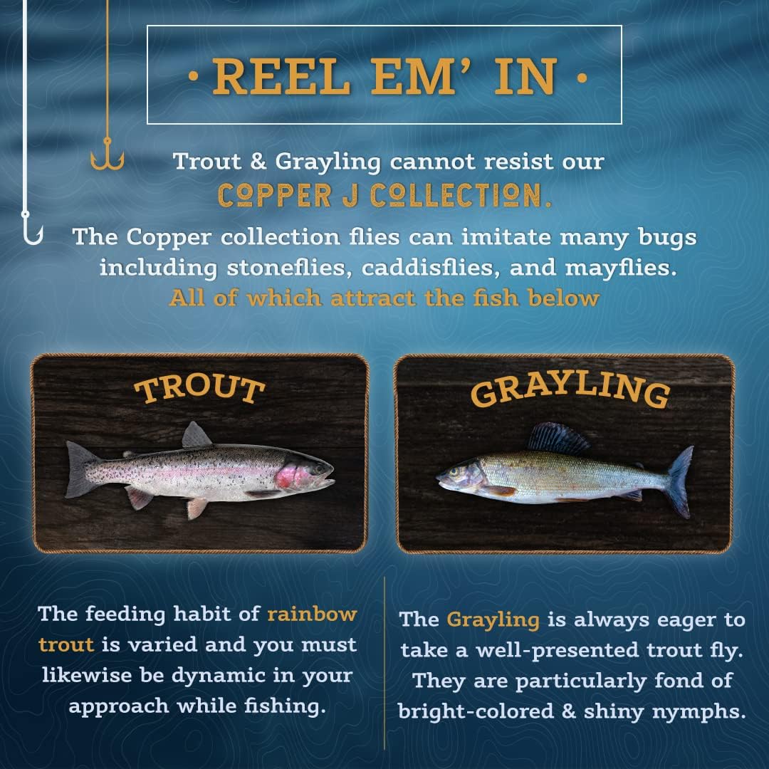Discount Flies Copper John Fly Fishing Flies – Fishing Kit w/18 Nymph Flies + 1 Fly Box – Flies for Fly Fishing on Strong, Sharp Hooks – Realistic & Effective Fly Fishing Accessories