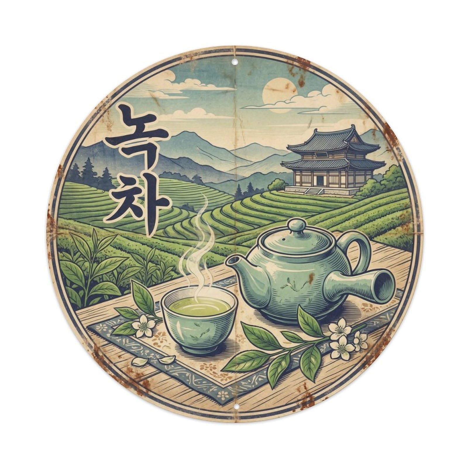 Retro Woodblock Asian Tea Cup Afternoon Brew Infusion Metal Tin Sign