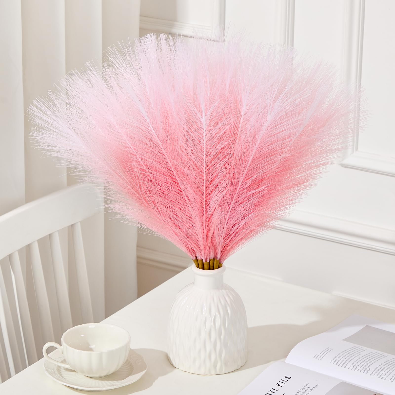 Herbe de pampa artificielle dégradé rose vif sans perte de plumes pour décoration de maison