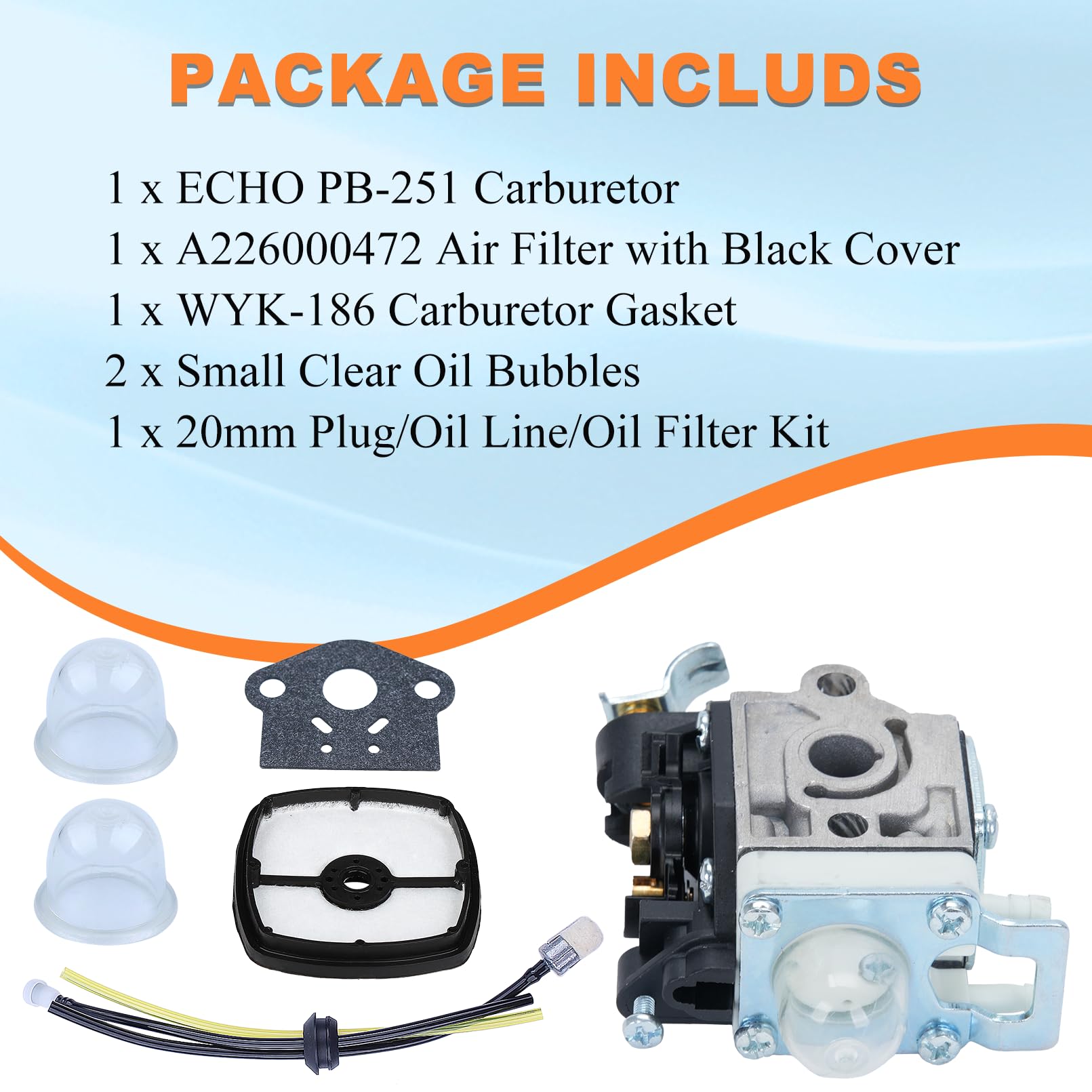 Carburatore per soffiatori Echo PB-265L PB-265LN PB-255 PB-255LN PB-251 ES-255, Carburatore RB-K90 per Echo A021005040 A021005030 con Filtro Dell'aria, Guarnizione del Carburatore