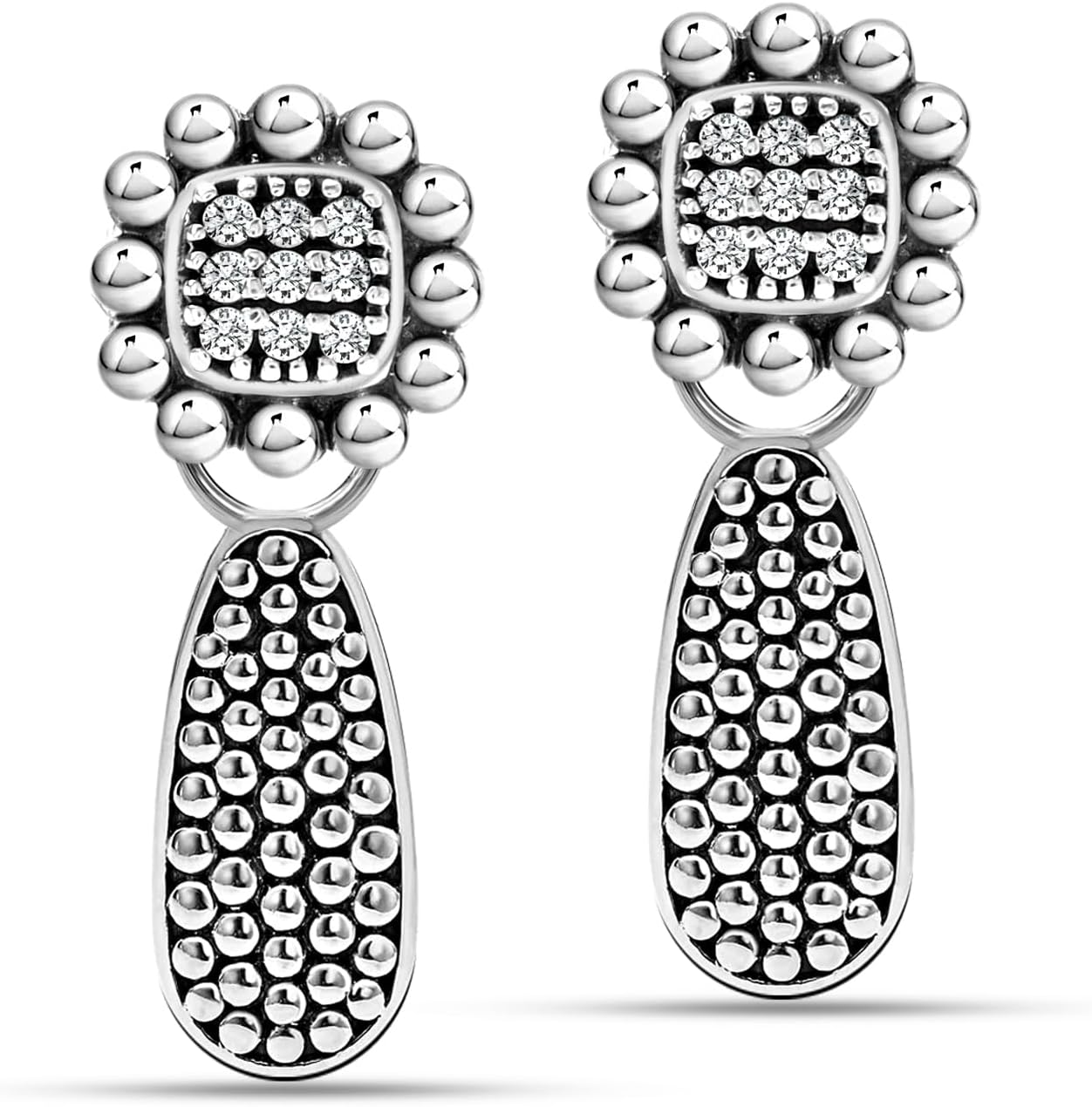 LeCalla 925 Sterling Silver Small Caviar Drop Earring | Antique Small Drop Dangle Earrings for Women | Women's Unique Style Beaded Earrings | Silver Teardrop Earrings - Image 5
