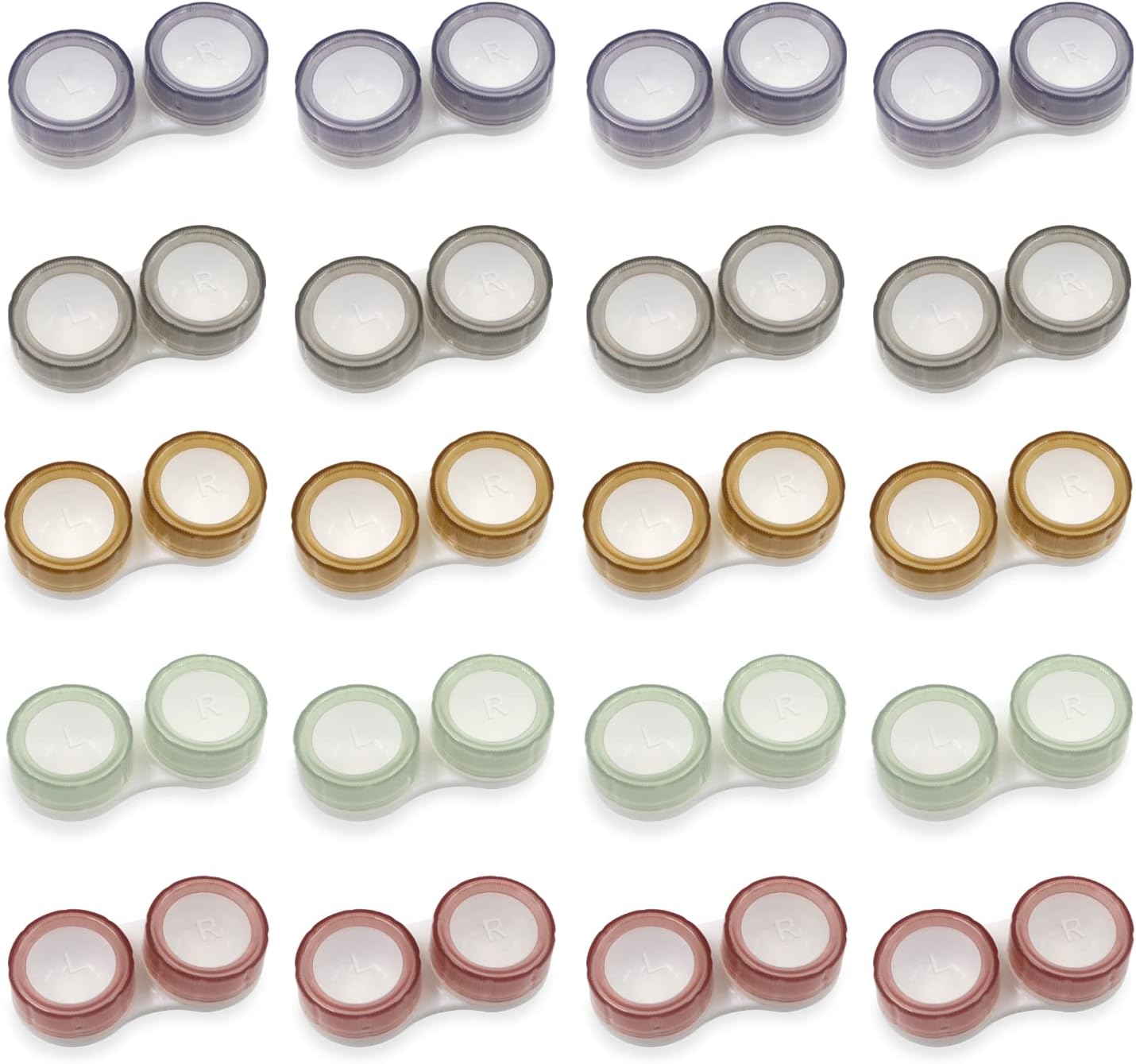 Modixun 20 Pack Clear Contact Lens Case, 5 Colors LeakProof Bulk