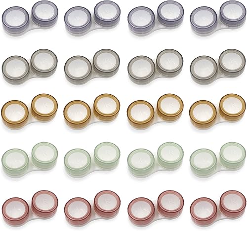 Paquete de 20 fundas transparentes para lentes de contacto, 5 colores a prueba de fugas, kit de soporte para lentes de contacto, estuche compacto de