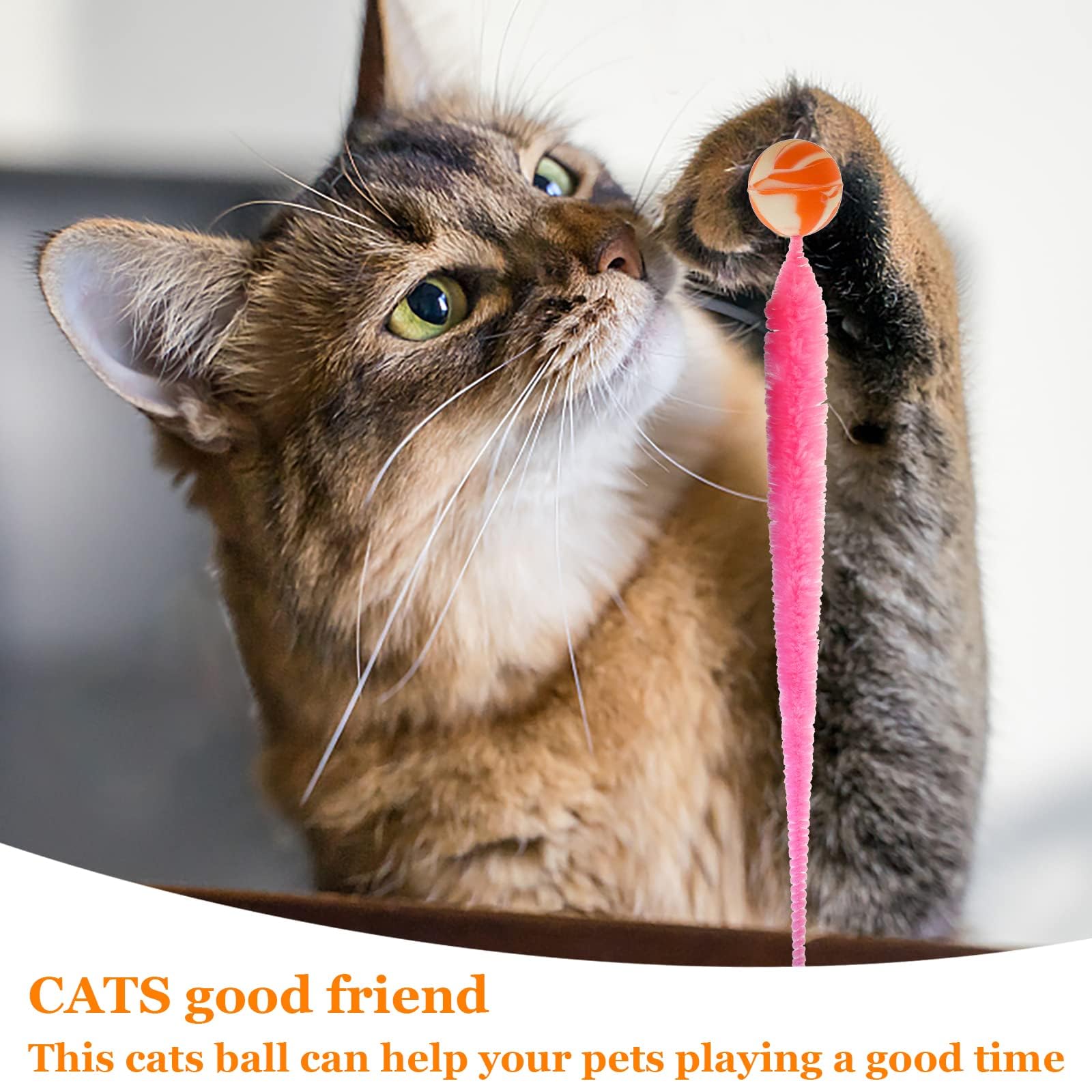 Pelota hinchable con cola para gatos, 5 paquetes de gusanos mágicos con juguete de bola grande y colorida para gatos, bolas rebotantes de gusano peludo, juguete para gatos