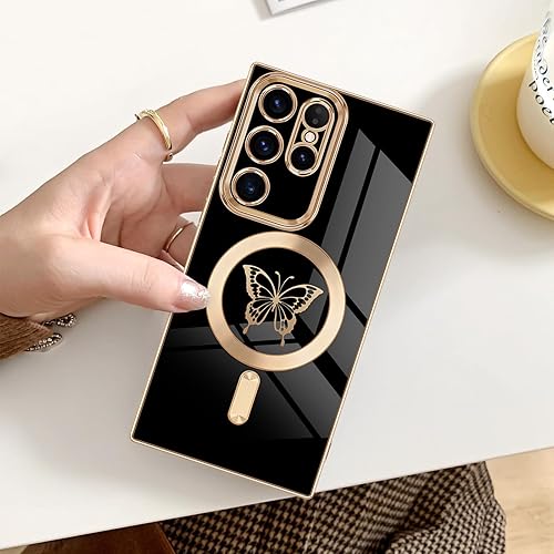Miniatura 7 de Newseego - Funda magnética para Samsung Galaxy S23 Ultra 5G, bonita funda de lujo con borde chapado de mariposa para mujeres, niñas y hombres, TPU