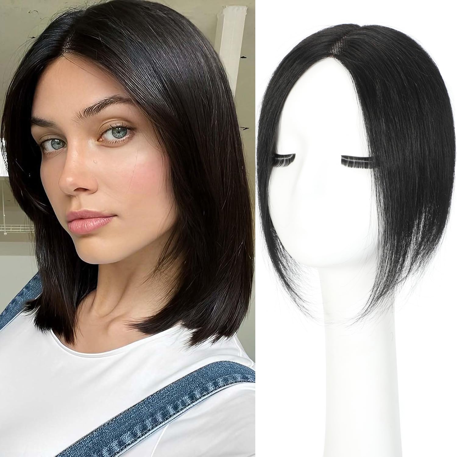 Clip In Fringe 100% Real Human Hair Bangs Hair Clip Thin Bangs On Hairpiece On Air Bangs With Temple Wispy Bangs Hair Extensions for women (Natural Black
