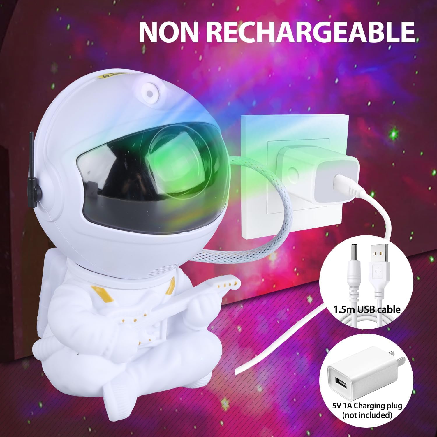 MIXES Projecteur de galaxie astronaute, veilleuse nébuleuse avec minuterie et télécommande, cadeau pour enfants, décoration de chambre, projecteur de lumière spatiale pour chambre d'enfants (guitare
