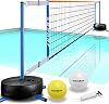 Pool Volleyball Net - Portable IndoorOutdoor Swimming Pool Volleyball Net System with 2 Water Volleyballs and Heavy Duty Base.Adjustable Length 15-25FT for Pickleball and Tennis Net