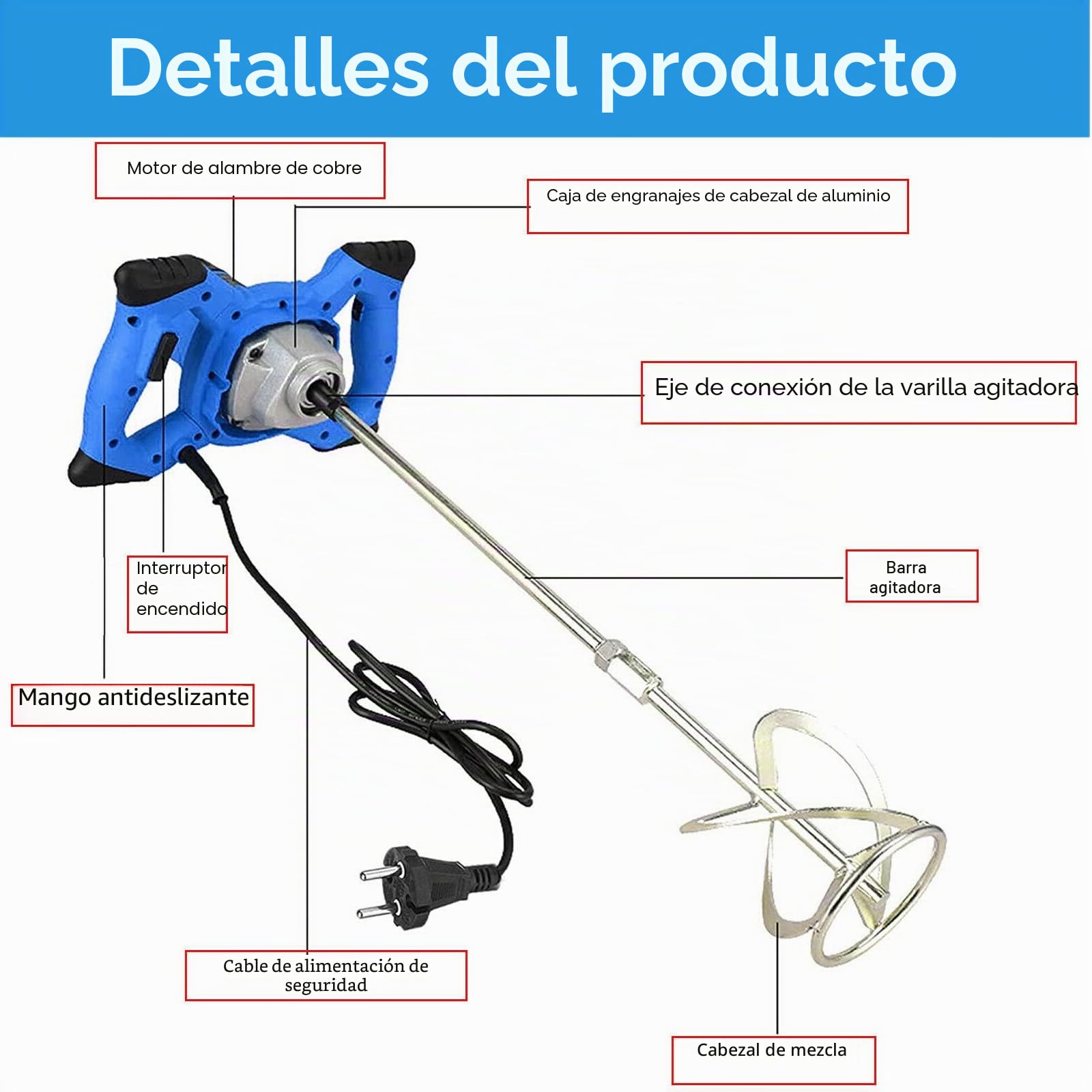 Máquina mezcladora de hormigón portátil, herramienta agitadora eléctrica 2600W, con velocidad de 6 velocidades, para mezclar lodos de cemento, mortero, revestimiento de color y perforación