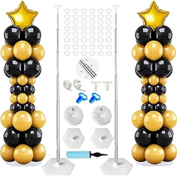 Balloon Column Stand Kit (Set of 2), 2 m Height Adjustable Balloon Tower Column, with Bases, Suitable for Birthday, Party Dec