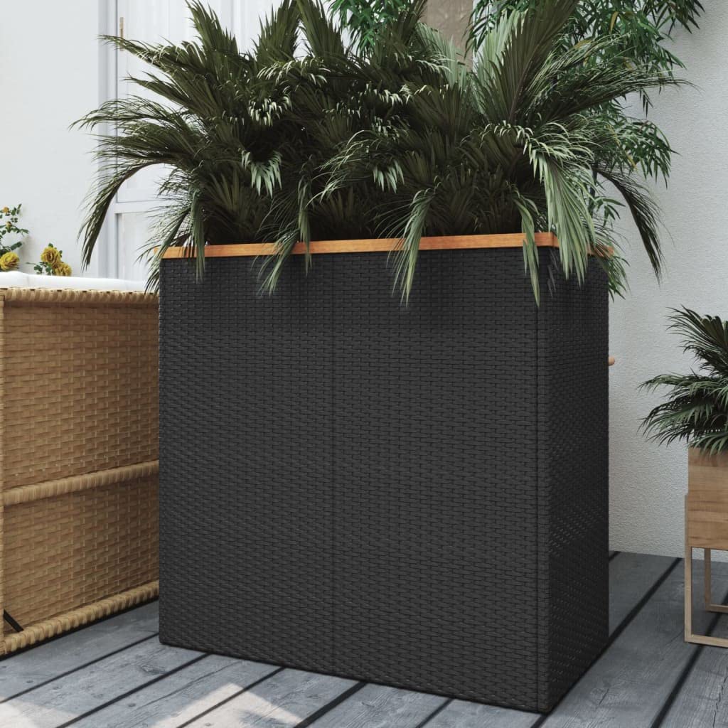 Podwyższona donica na rośliny, duża, na zewnątrz, na balkon, skrzynka na rośliny, czarna, 80 x 40 x 80 cm, polirattanowa, nadaje się na balkon ogrodowy na zewnątrz