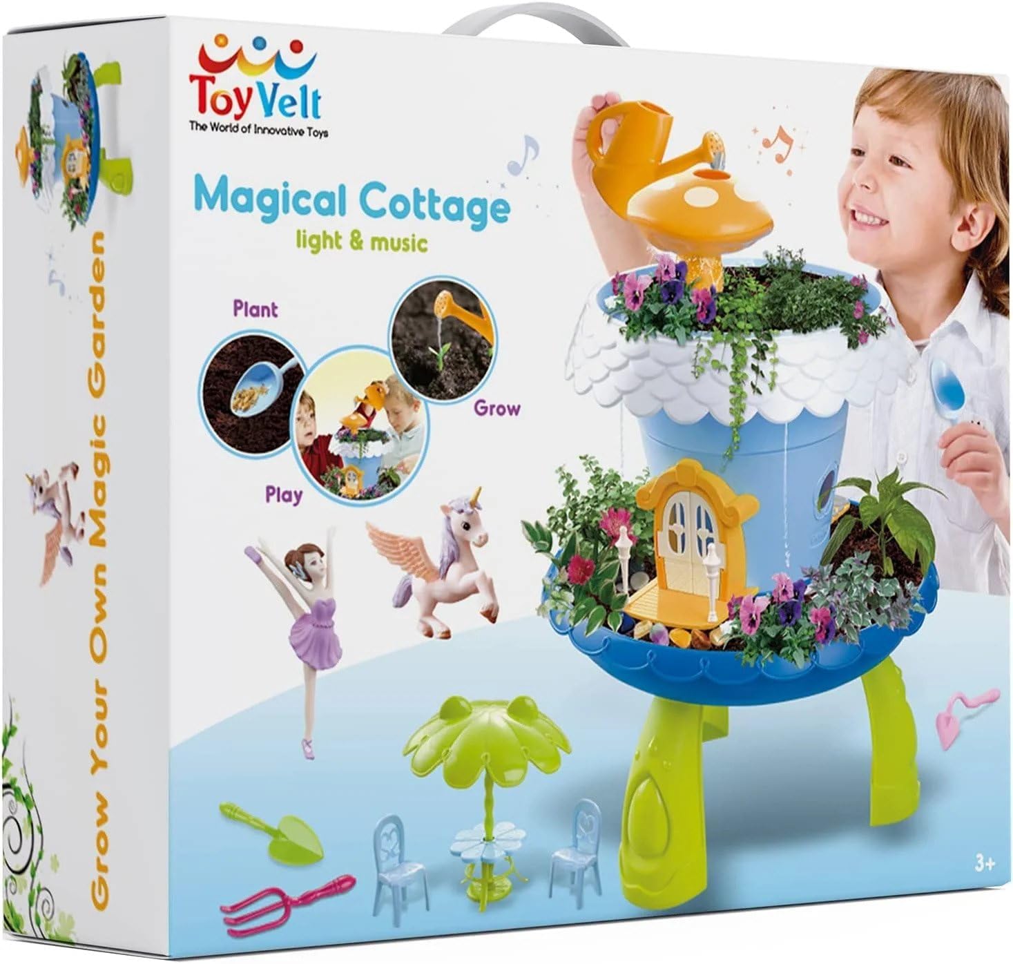Toyvelt Fairy Garden Kit for Kids - 14" Kids Gardening Set - Fairy House Lights up and Plays Music - Fairy Garden Cottage Comes with Soil, Seeds, Gardening Tools and Furniture