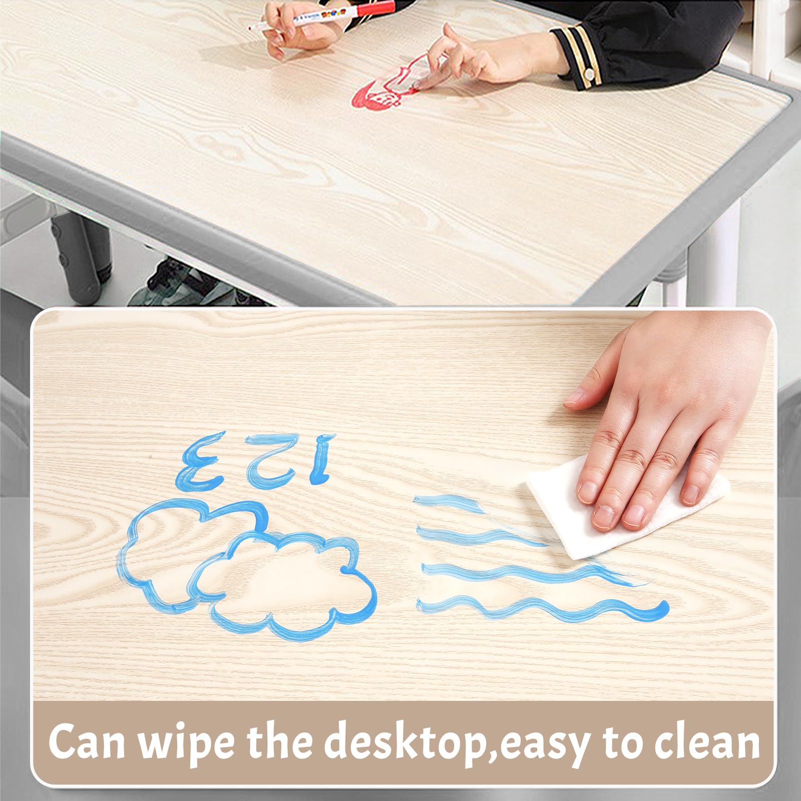 GAOMON Kids Table and 6 Chair Set,Height Adjustable Toddler Arts & Crafts Table and Chair Set for Ages 2-10,Max 300lbs Kids Activity Art Table for Classroom Daycares,Home,Grey