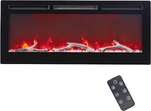 Chimenea eléctrica empotrada y montada en la pared de 42 pulgadas, calentador de chimenea, pantalla táctil, control remoto con temporizador, color