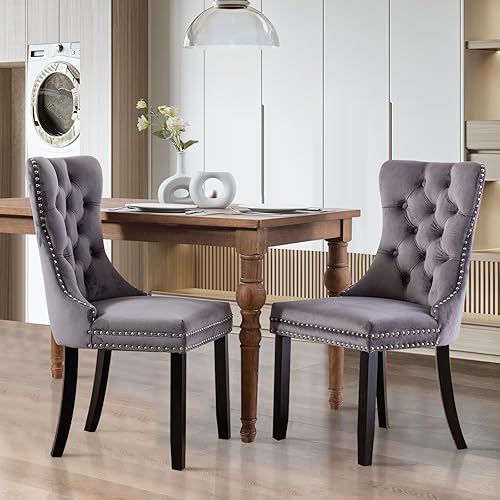 Miniatura 87 de SoarFlash Juego de 6 sillas de comedor de terciopelo, silla lateral de respaldo alto, silla lateral moderna tapizada de alta gama con capitoné y