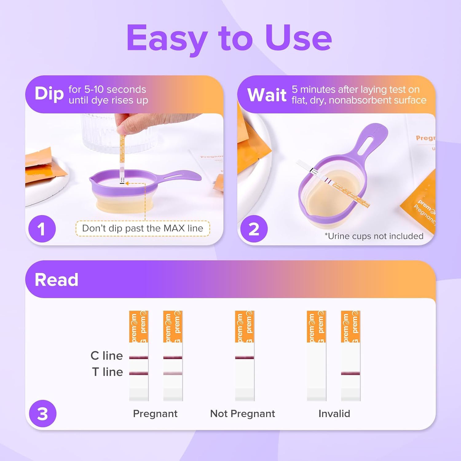Premom 30 Pack Pregnancy Tests: Bulk Pregnancy Strips Kit Early Detection Highly Sensitive Result - at Home Urine hCG Tests, Purple - Image 3