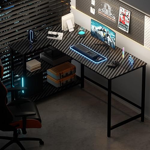 Miniatura 21 de WOODYNLUX Escritorio para computadora con estantes, para juegos, 50 pulgadas, estación de trabajo con almacenamiento para oficina en casa, sala de