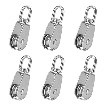 LEXININ 6 PCS M25 Swivel Pulley, 1 Inch Single Pulley Block, 304 Stainless Steel Pulley Roller Lifting Wheel Pulley Crane Swivel Hook for Wire, Rope, Cable, Loading 331lbs/150 kg