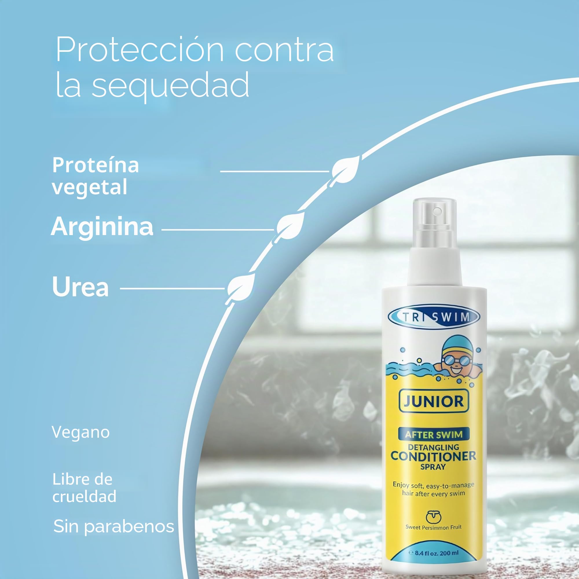 TRISWIM Junior After Swim - Acondicionador desenredante en Aerosol para niños, Protege y repara el Cabello dañado por Cloro, Productos químicos de Piscina y Agua Salada, desenredante de Cabello