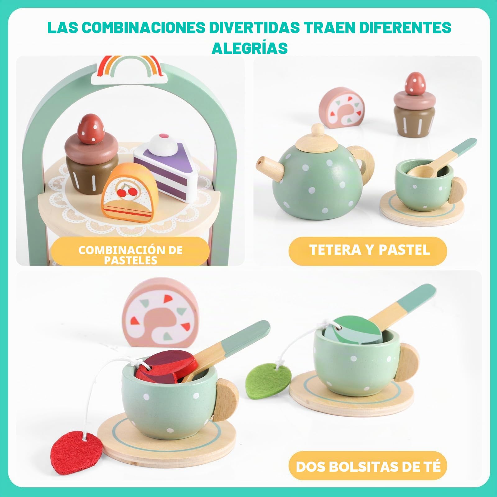 GAGAKU Juegos de Té Infantil Juego de Té de Madera Juego de té para niños pequeños Accesorios de Juego de simulación de Alimentos Juegos de Simulación de Accesorios de Cocina Juguetes