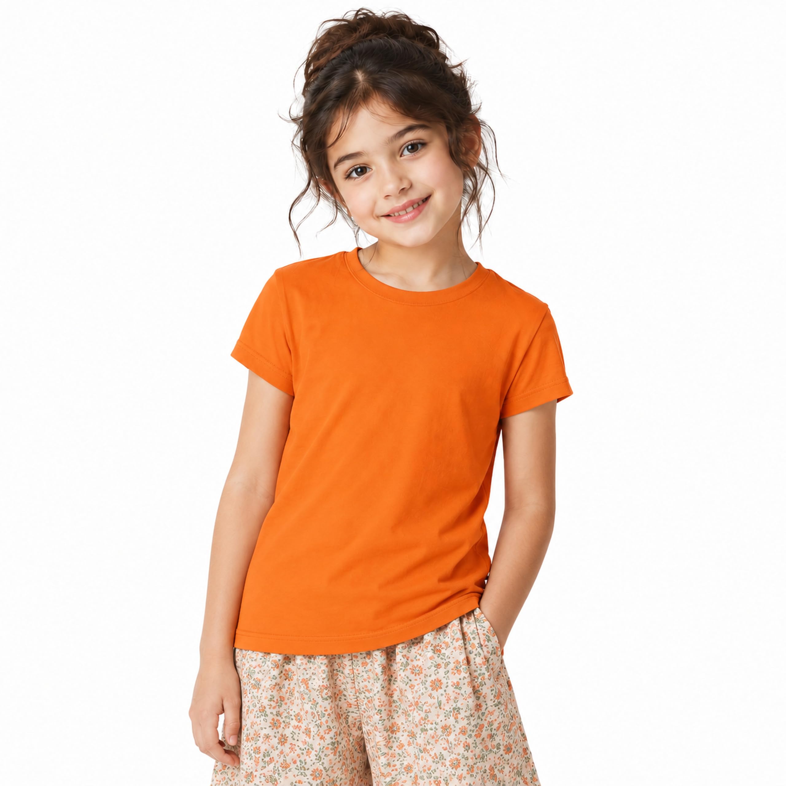 Kids Round Neck Girls Tshirt | Short Sleeves | Natural Organic 100% Cotton Soft Comfortable Fabric | Plain Color Original Branded Half Sleeve | School t-Shirt for Girl Kid | Sleepwear Everyday Casual