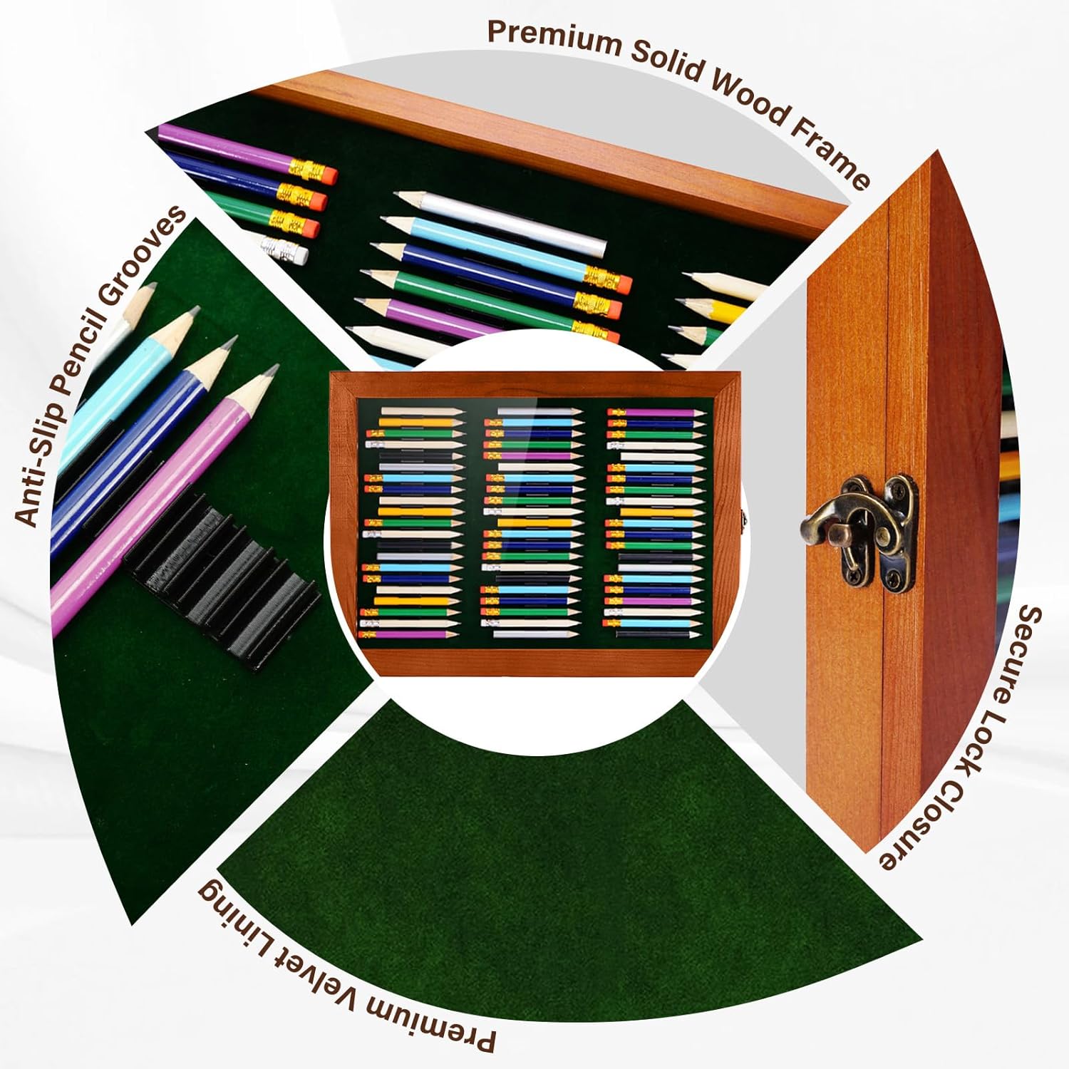 Golf Pencil Display Case, Golf Pencil Display Holds 63 Round or Octagonal Golf Pencils, 3-Column Wooden Pencil Display Rack with Individual Brackets for Collectors