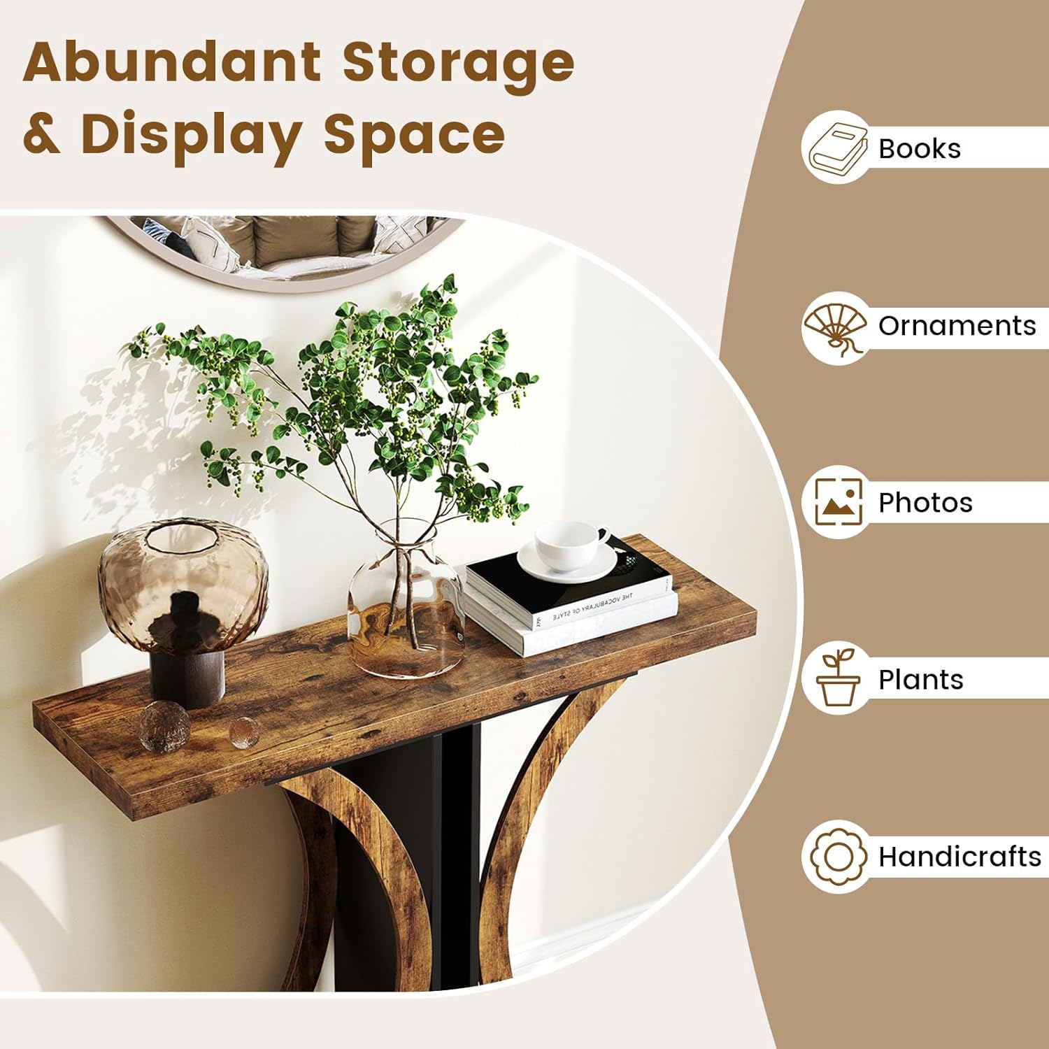 Giantex 40" Narrow Console Table, T-Shaped Entryway Table with Open Storage Shelve, Industrial Sofa Table Behind Couch, Modern Foyer Table, Accent Table for Living Room, Entrance,Hallway(Rustic Brown)