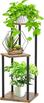LyTaispuly 3 Tier Plant Stands Indoor Outdoor, Metal Wood Tiered Corner Plant Stand Pot Holder, Wood Flower Shelf Display Rack for Living Room Bedroom Balcony Garden Patio, Black