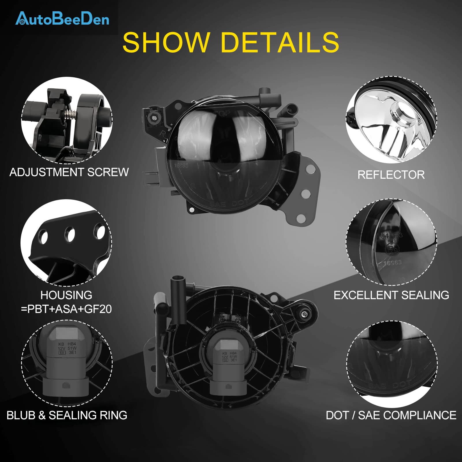 Feux anti-brouillard compatibles avec BMW E60 E61, Serie 5, 07/2003-09/2010, Convient uniquement au pack M Tech/Sport pare-chocs, Phares antibrouillard (Fumée)