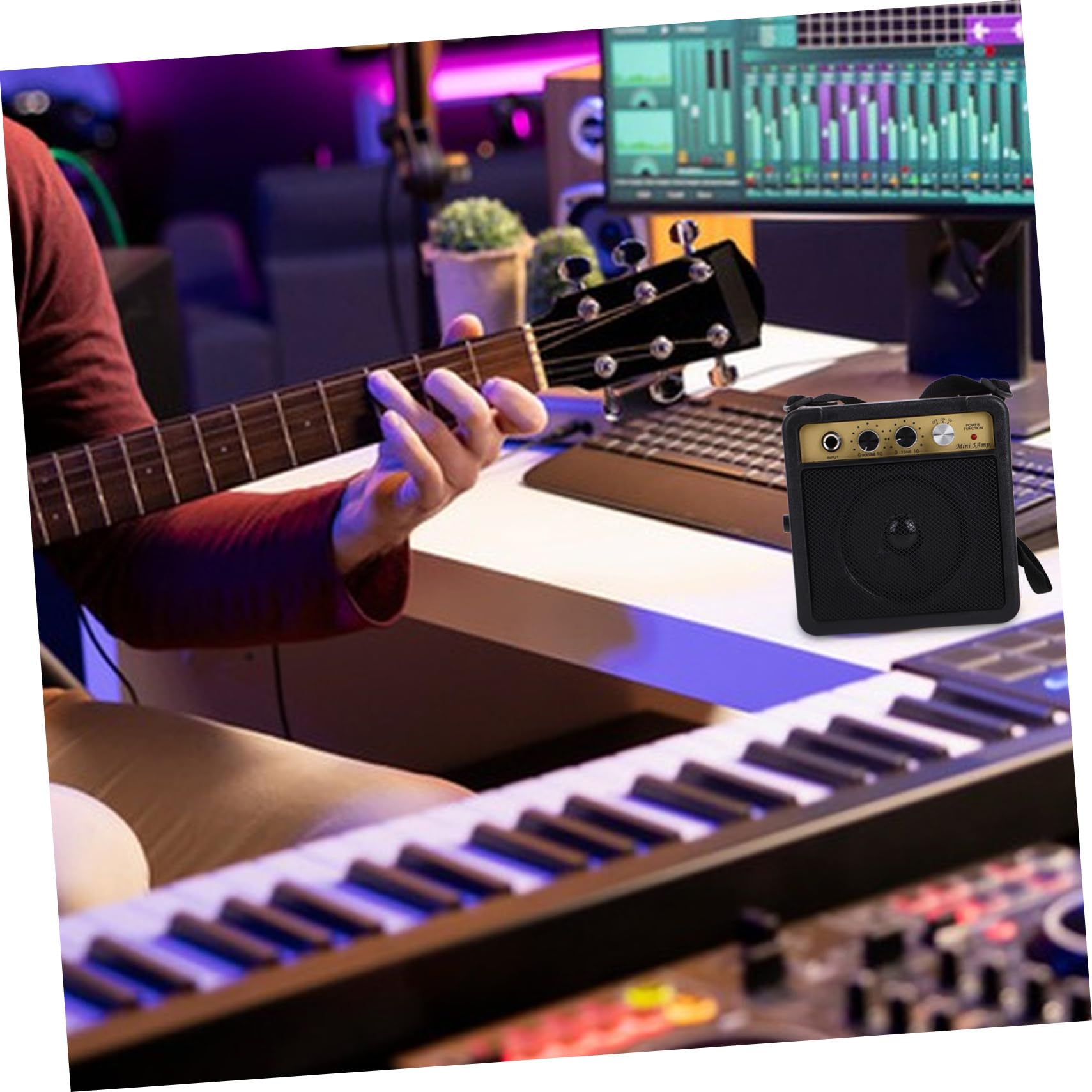 Mini Amplificatore Effetti Sonori Integrati 5w Portatile per Chitarra Elettrica in Plastica e Metallo per Esercitazioni e Performance a Casa