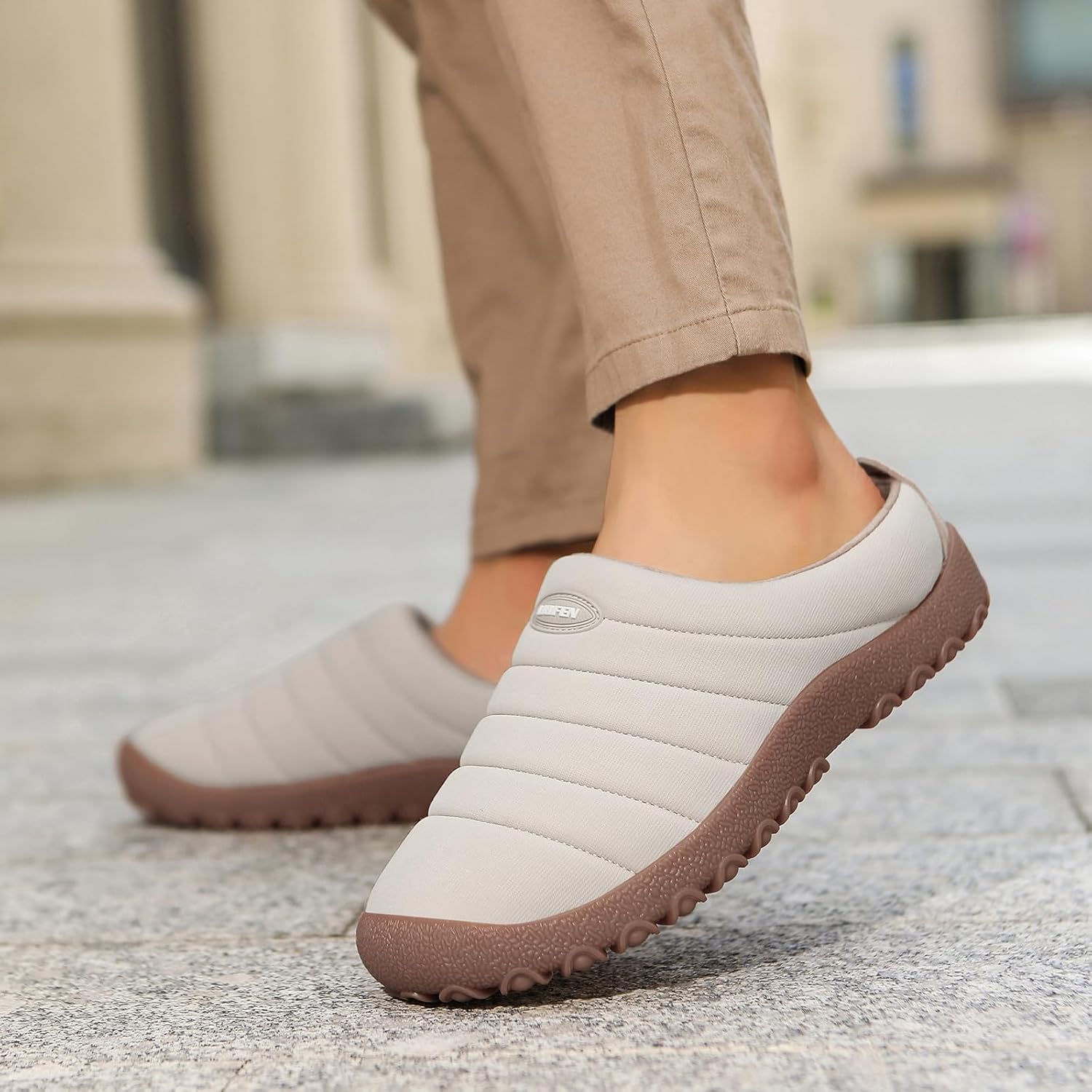 UBFEN Mens Womens Winter Warm Slippers with Fuzzy Plush Lining Slip on House Shoes Indoor Outdoor Anti-Skid Rubber Sole - Image 2