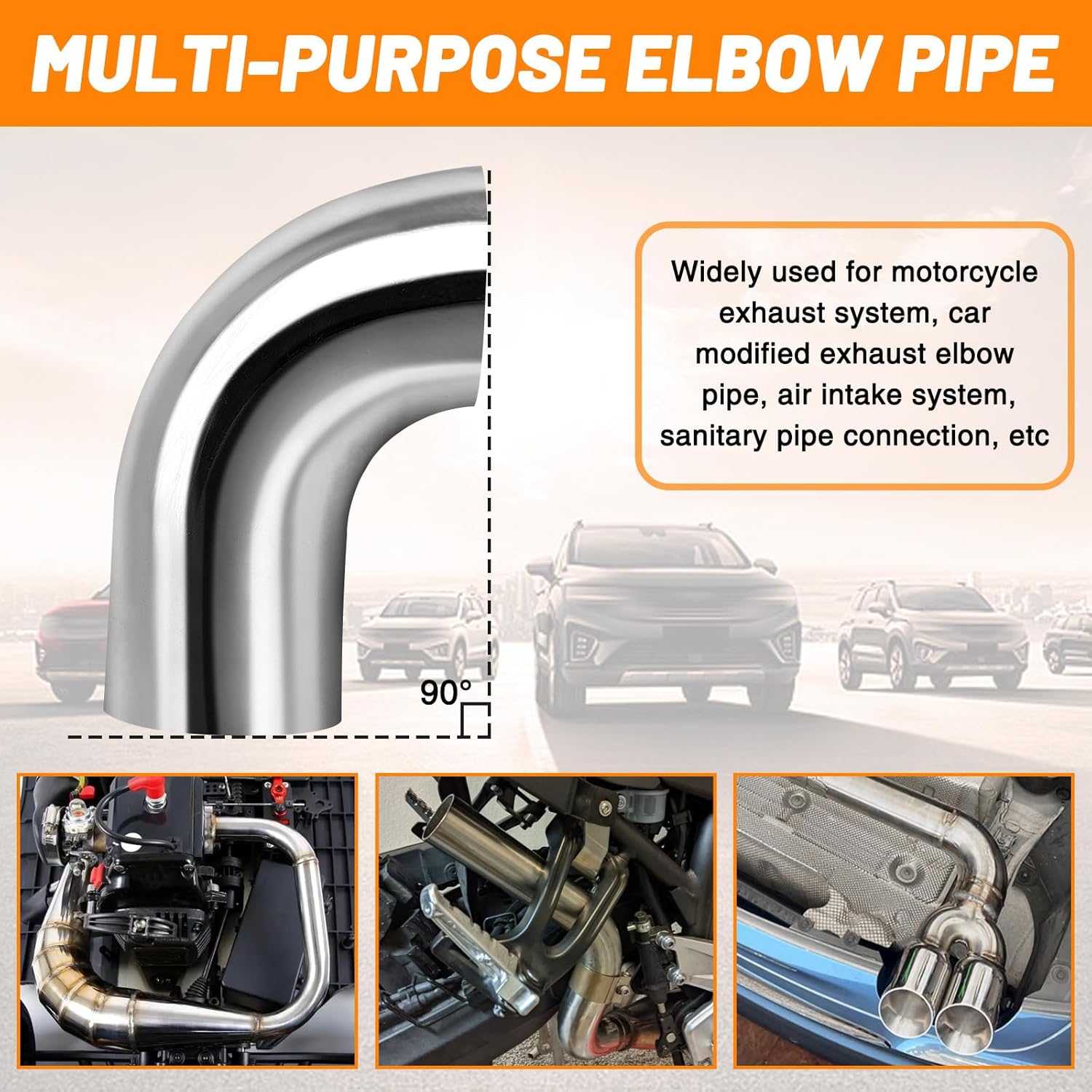 2 Inch 90 Degree SS304 Stainless Steel Bend Tube Exhaust Elbow Pipe for Car Motorcycle Customized Modified Exhaust System-2pcs