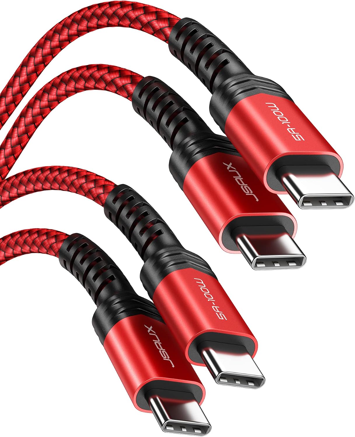 JSAUX USB C to USB C Cable [100W 2-Pack 10ft+10ft], Type-C to Type-C PD Fast Charging Cord Compatible for MacBook Air M2/Pro iPad Pro 12.9/Air/Mini 6 Samsung Galaxy S23 S22 S21 A53 A52 Red