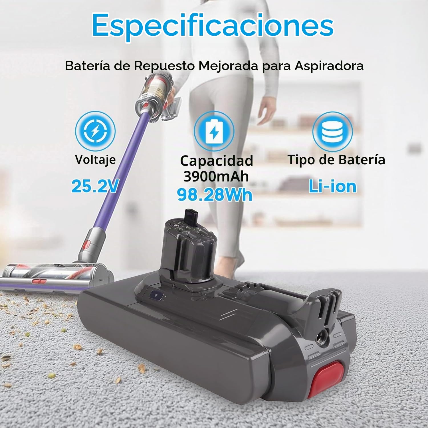 25,2 V 3900 mAh Batería de Repuesto para Dyson V11 V15 SV15 SV16 SV18, V11 Torque Drive V11 Absolute Extra V11 Complete Extra V11 Fluffy Extra, 970425-01, 970938-01 (No para Tipo Atornillado)